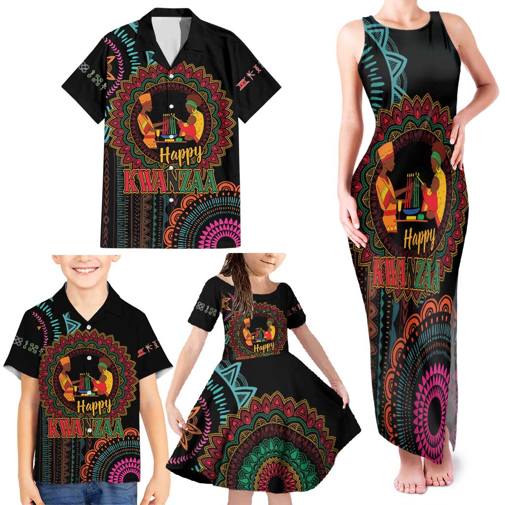 Happy Kwanzaa African Family Matching Tank Maxi Dress and Hawaiian Shirt Mandala Mix Nguzo Saba - Wonder Print Shop