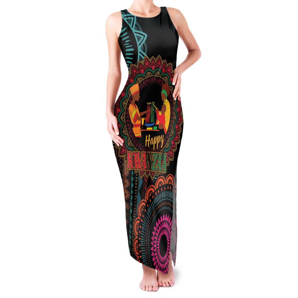 Happy Kwanzaa African Family Matching Tank Maxi Dress and Hawaiian Shirt Mandala Mix Nguzo Saba - Wonder Print Shop