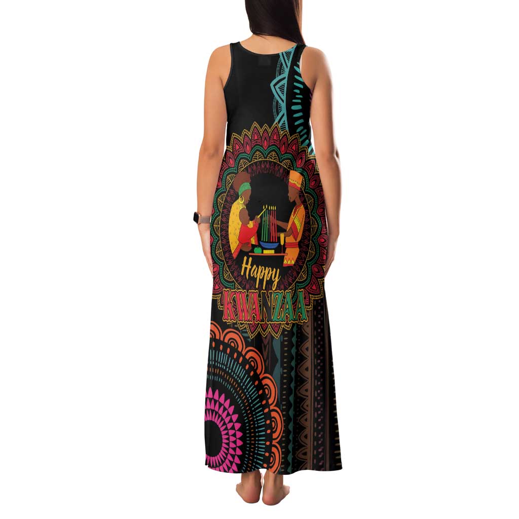 Happy Kwanzaa African Family Matching Tank Maxi Dress and Hawaiian Shirt Mandala Mix Nguzo Saba - Wonder Print Shop