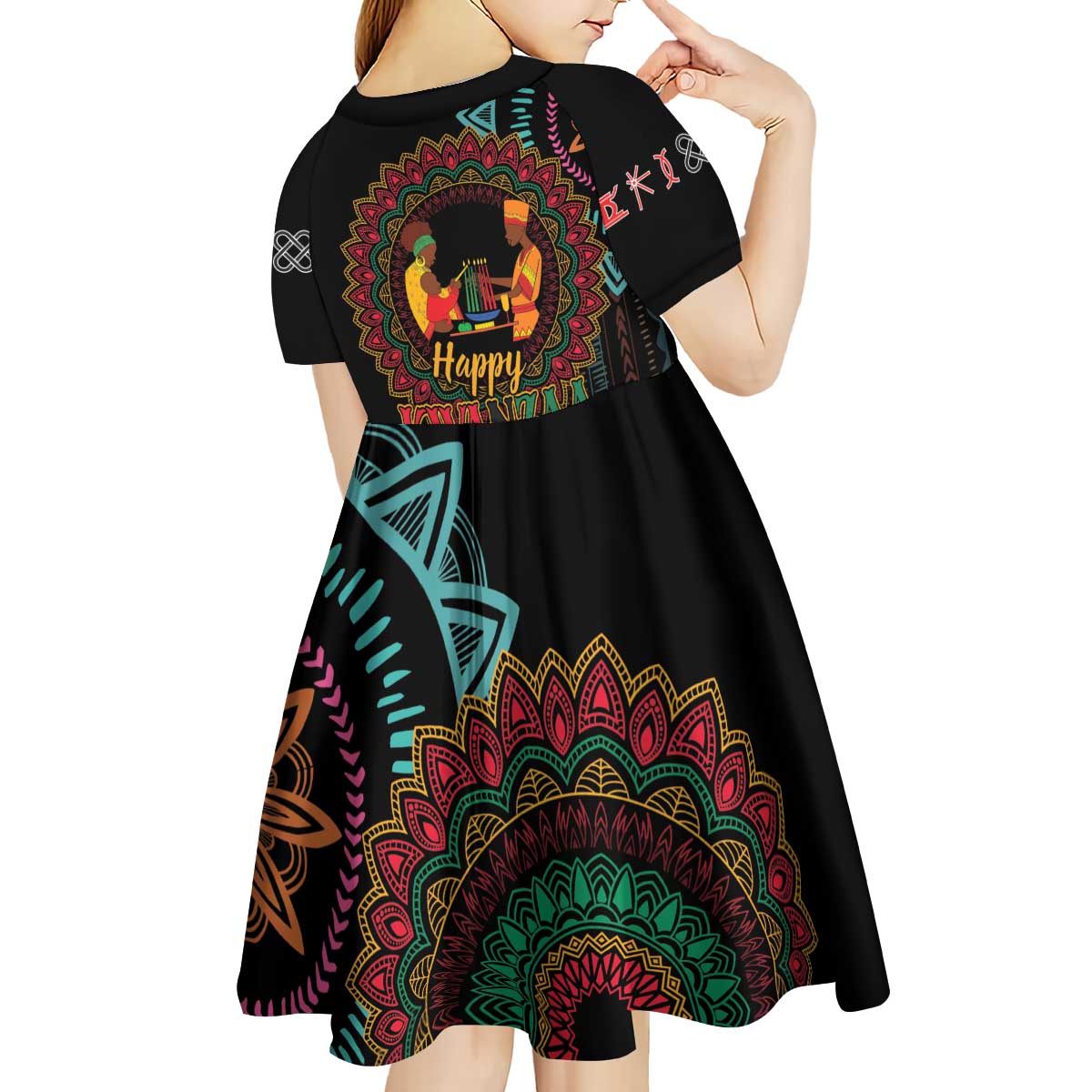 Happy Kwanzaa African Kid Short Sleeve Dress Mandala Mix Nguzo Saba - Wonder Print Shop