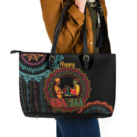 Happy Kwanzaa African Leather Tote Bag Mandala Mix Nguzo Saba - Wonder Print Shop
