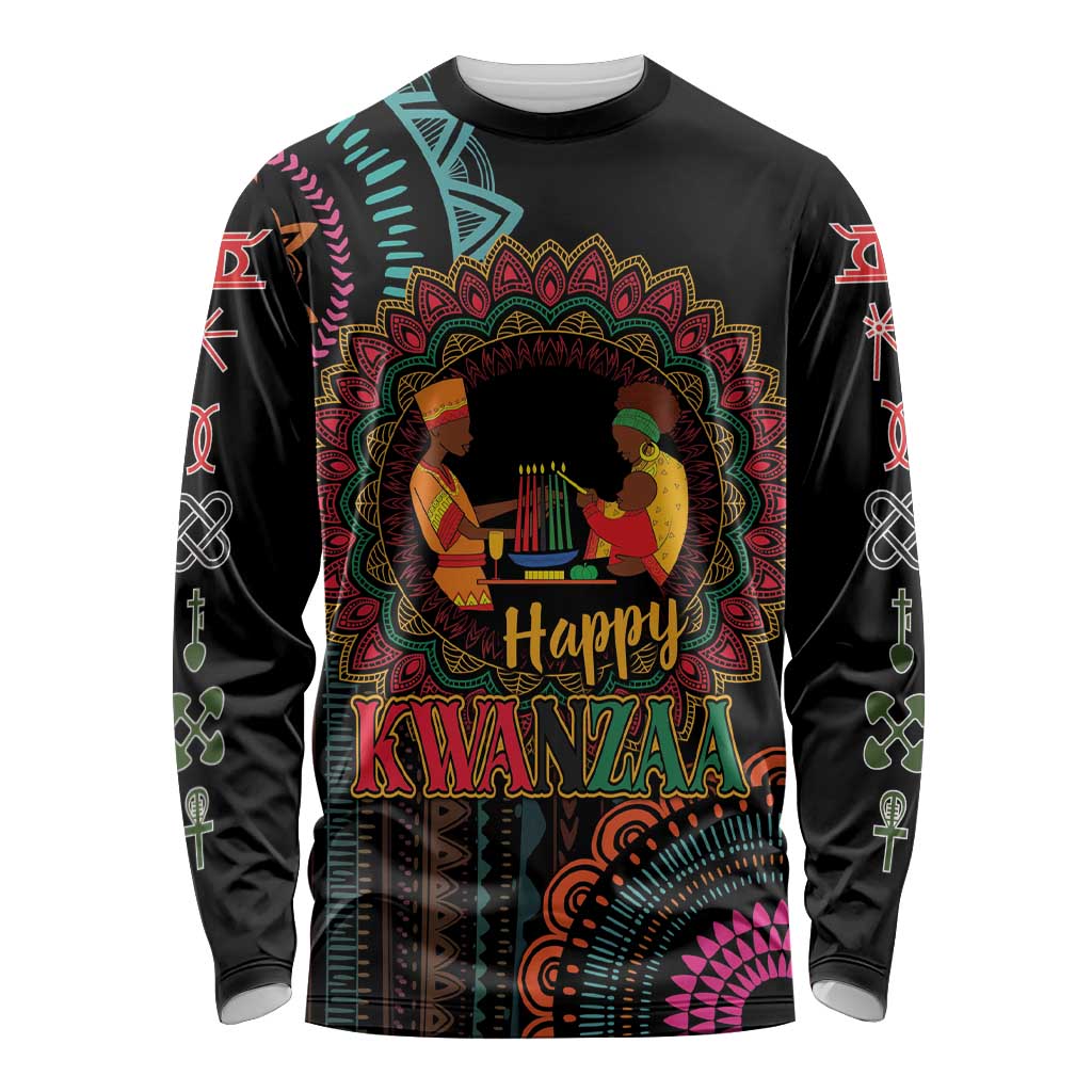 Happy Kwanzaa African Long Sleeve Shirt Mandala Mix Nguzo Saba - Wonder Print Shop