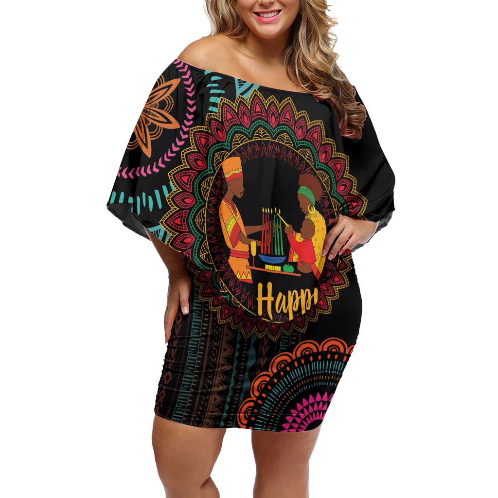 Happy Kwanzaa African Off Shoulder Short Dress Mandala Mix Nguzo Saba - Wonder Print Shop