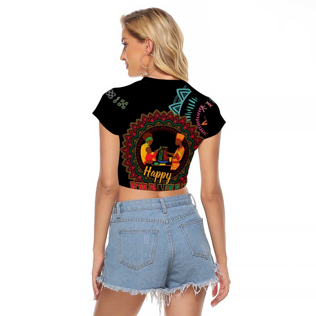 Happy Kwanzaa African Raglan Cropped T Shirt Mandala Mix Nguzo Saba - Wonder Print Shop
