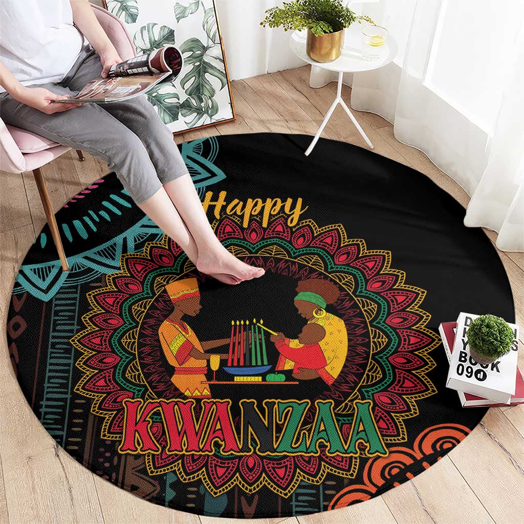 Happy Kwanzaa African Round Carpet Mandala Mix Nguzo Saba
