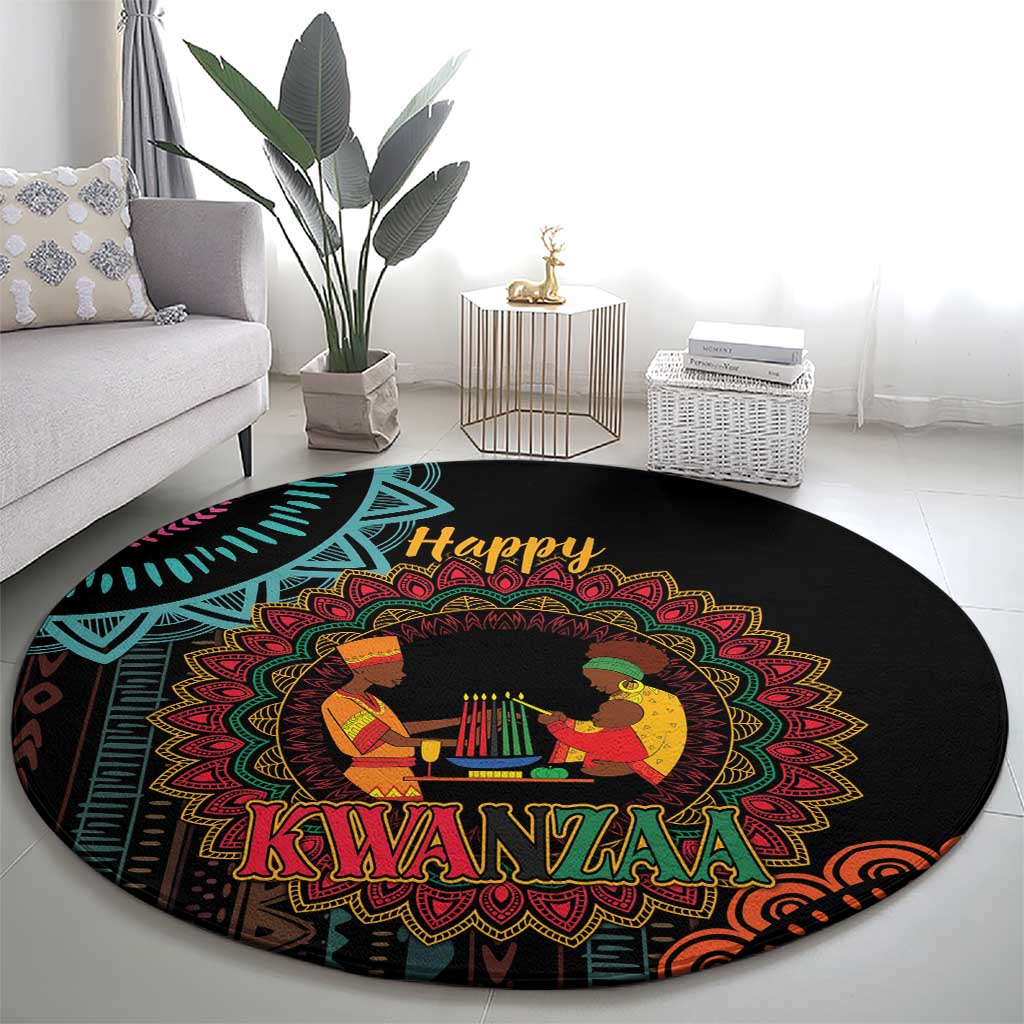 Happy Kwanzaa African Round Carpet Mandala Mix Nguzo Saba