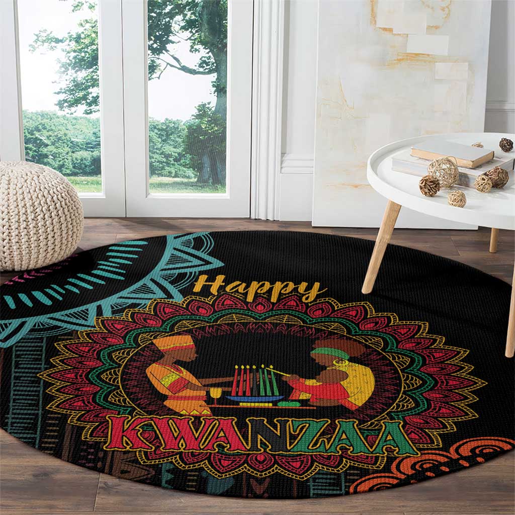 Happy Kwanzaa African Round Carpet Mandala Mix Nguzo Saba