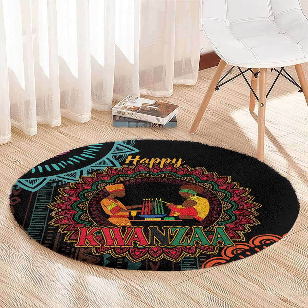 Happy Kwanzaa African Round Carpet Mandala Mix Nguzo Saba
