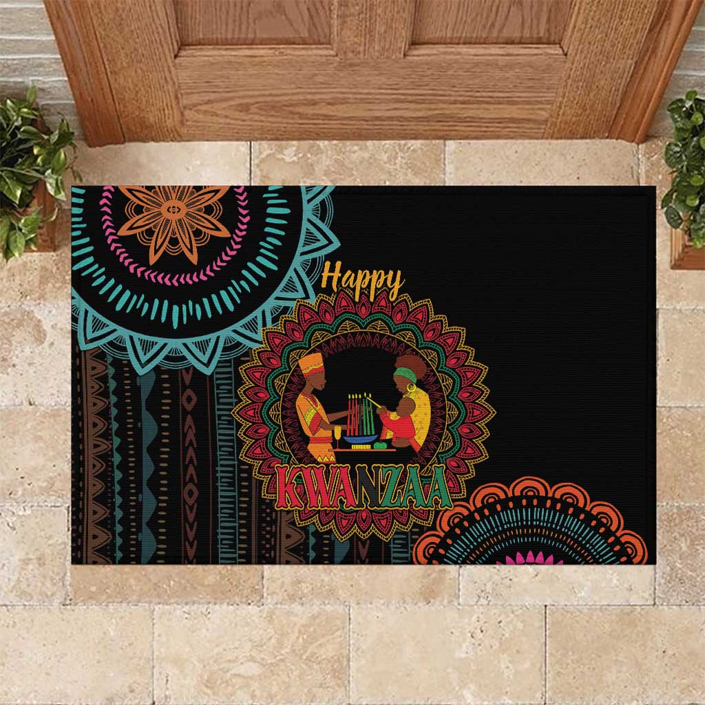 Happy Kwanzaa African Rubber Doormat Mandala Mix Nguzo Saba - Wonder Print Shop
