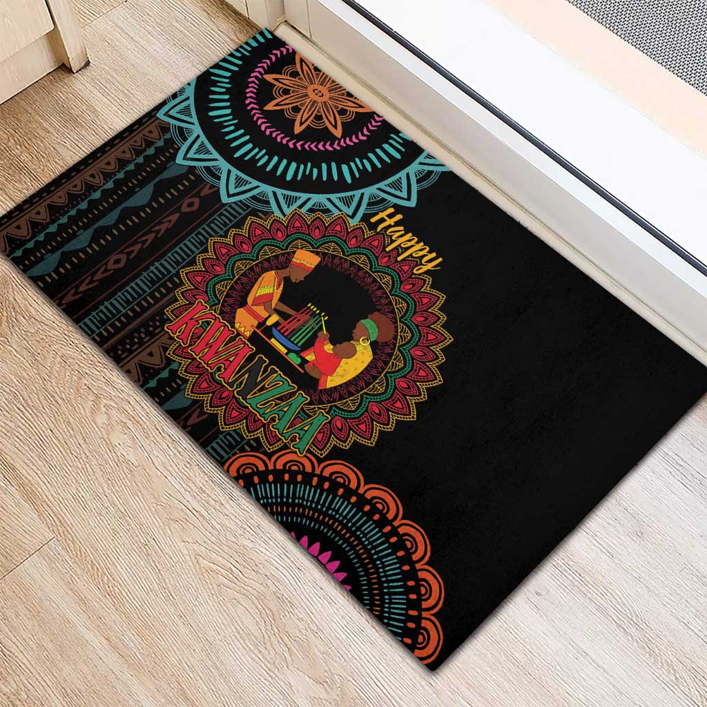 Happy Kwanzaa African Rubber Doormat Mandala Mix Nguzo Saba - Wonder Print Shop
