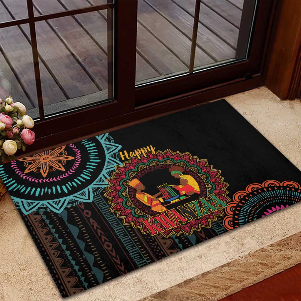 Happy Kwanzaa African Rubber Doormat Mandala Mix Nguzo Saba - Wonder Print Shop