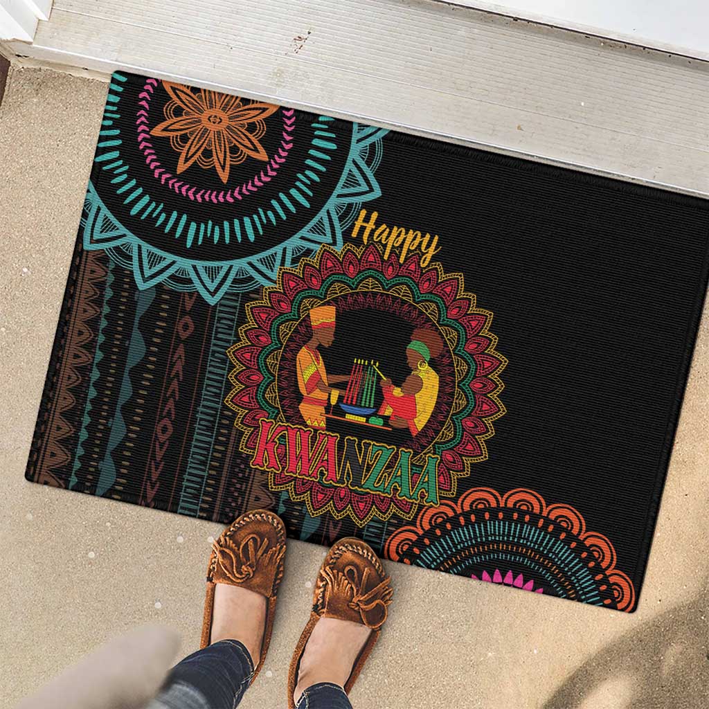Happy Kwanzaa African Rubber Doormat Mandala Mix Nguzo Saba - Wonder Print Shop