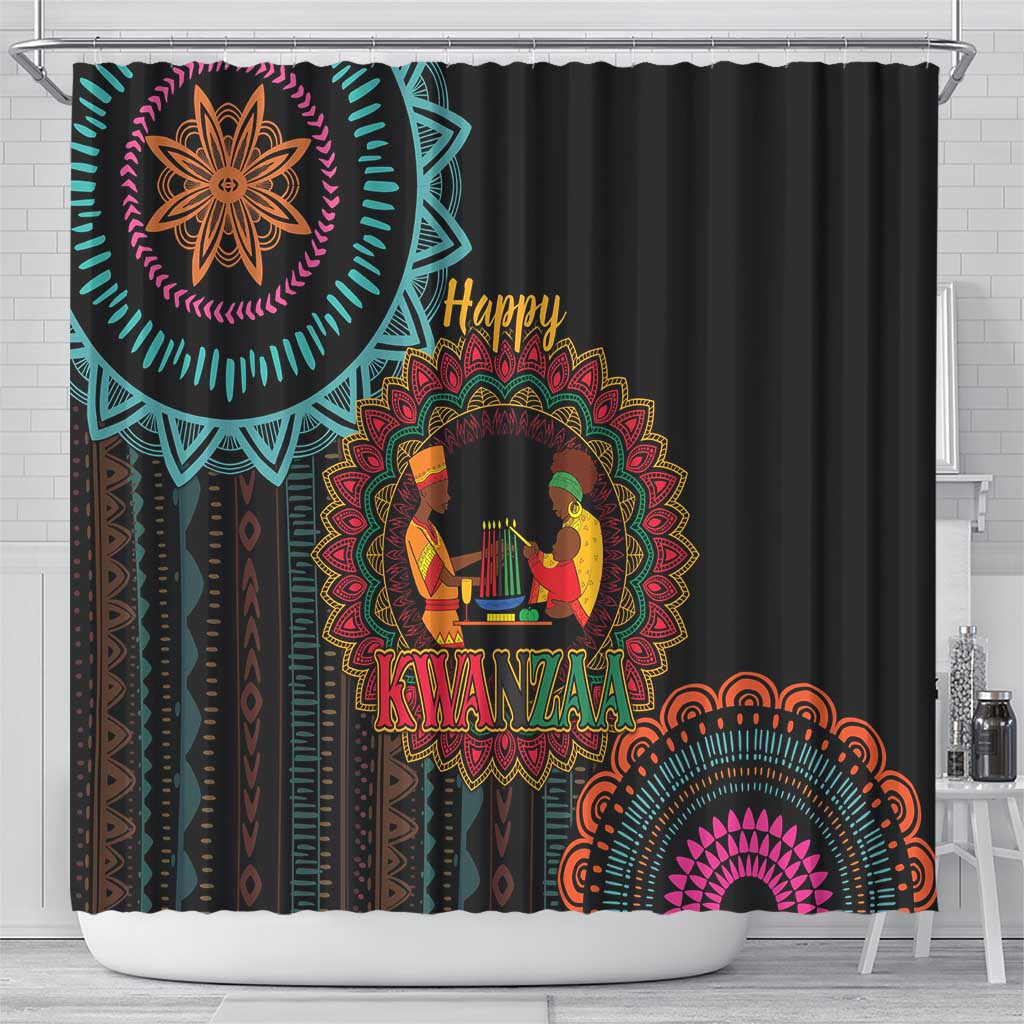 Happy Kwanzaa African Shower Curtain Mandala Mix Nguzo Saba