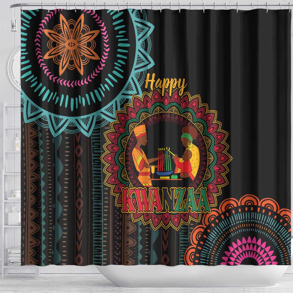 Happy Kwanzaa African Shower Curtain Mandala Mix Nguzo Saba