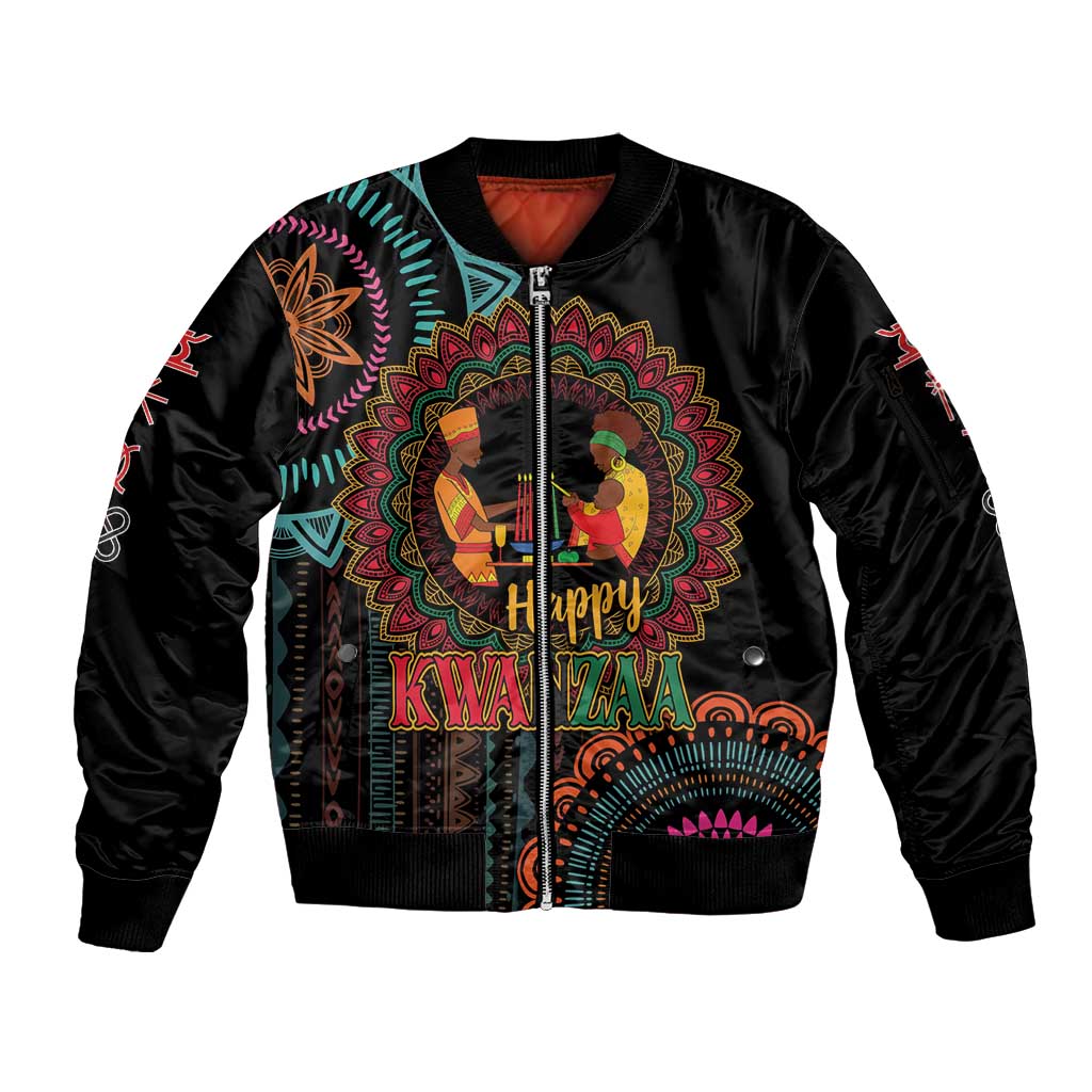 Happy Kwanzaa African Sleeve Zip Bomber Jacket Mandala Mix Nguzo Saba - Wonder Print Shop