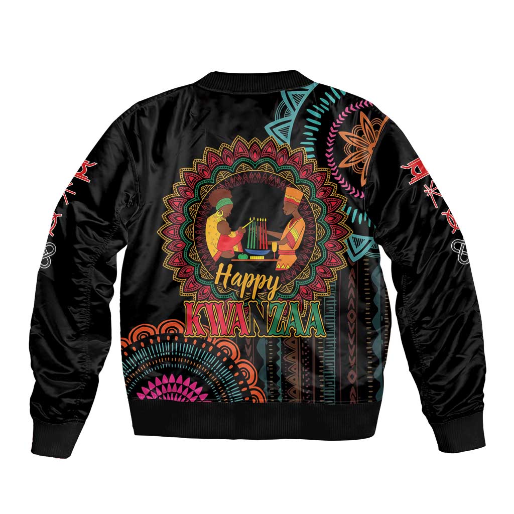 Happy Kwanzaa African Sleeve Zip Bomber Jacket Mandala Mix Nguzo Saba - Wonder Print Shop