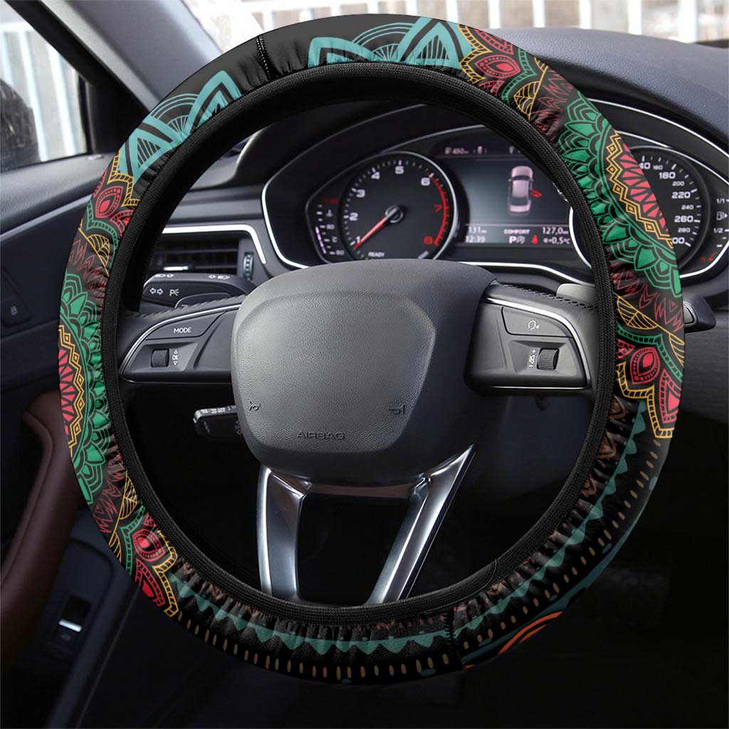 Happy Kwanzaa African Steering Wheel Cover Mandala Mix Nguzo Saba - Wonder Print Shop