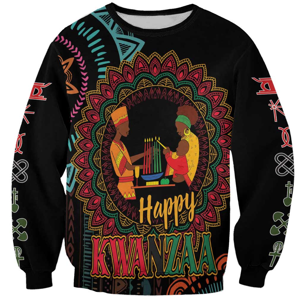 Happy Kwanzaa African Sweatshirt Mandala Mix Nguzo Saba - Wonder Print Shop