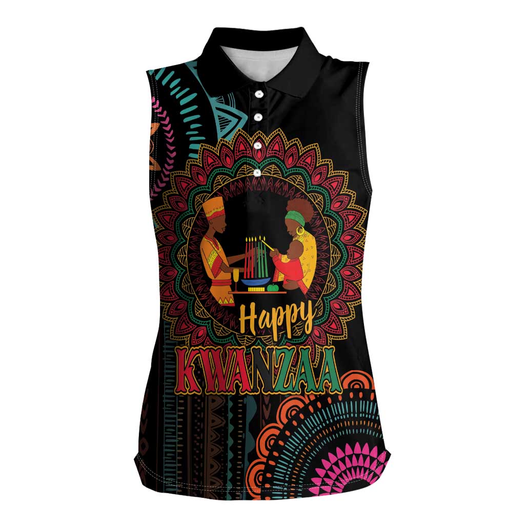 Happy Kwanzaa African Women Sleeveless Polo Shirt Mandala Mix Nguzo Saba - Wonder Print Shop