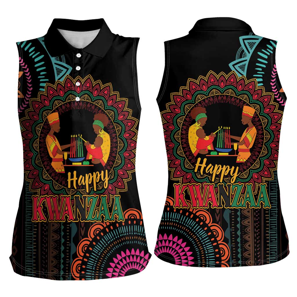 Happy Kwanzaa African Women Sleeveless Polo Shirt Mandala Mix Nguzo Saba - Wonder Print Shop