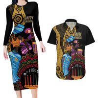 Happy Kwanzaa African Couples Matching Long Sleeve Bodycon Dress and Hawaiian Shirt Tribal Dance LT7 - Wonder Print Shop