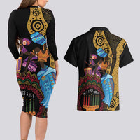 Happy Kwanzaa African Couples Matching Long Sleeve Bodycon Dress and Hawaiian Shirt Tribal Dance LT7 - Wonder Print Shop