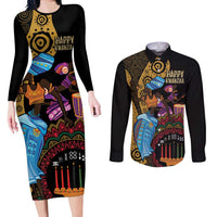 Happy Kwanzaa African Couples Matching Long Sleeve Bodycon Dress and Long Sleeve Button Shirt Tribal Dance LT7 - Wonder Print Shop