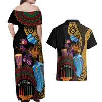 Happy Kwanzaa African Couples Matching Off Shoulder Maxi Dress and Hawaiian Shirt Tribal Dance LT7 - Wonder Print Shop