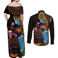 Happy Kwanzaa African Couples Matching Off Shoulder Maxi Dress and Long Sleeve Button Shirt Tribal Dance LT7 - Wonder Print Shop