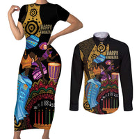 Happy Kwanzaa African Couples Matching Short Sleeve Bodycon Dress and Long Sleeve Button Shirt Tribal Dance LT7 - Wonder Print Shop