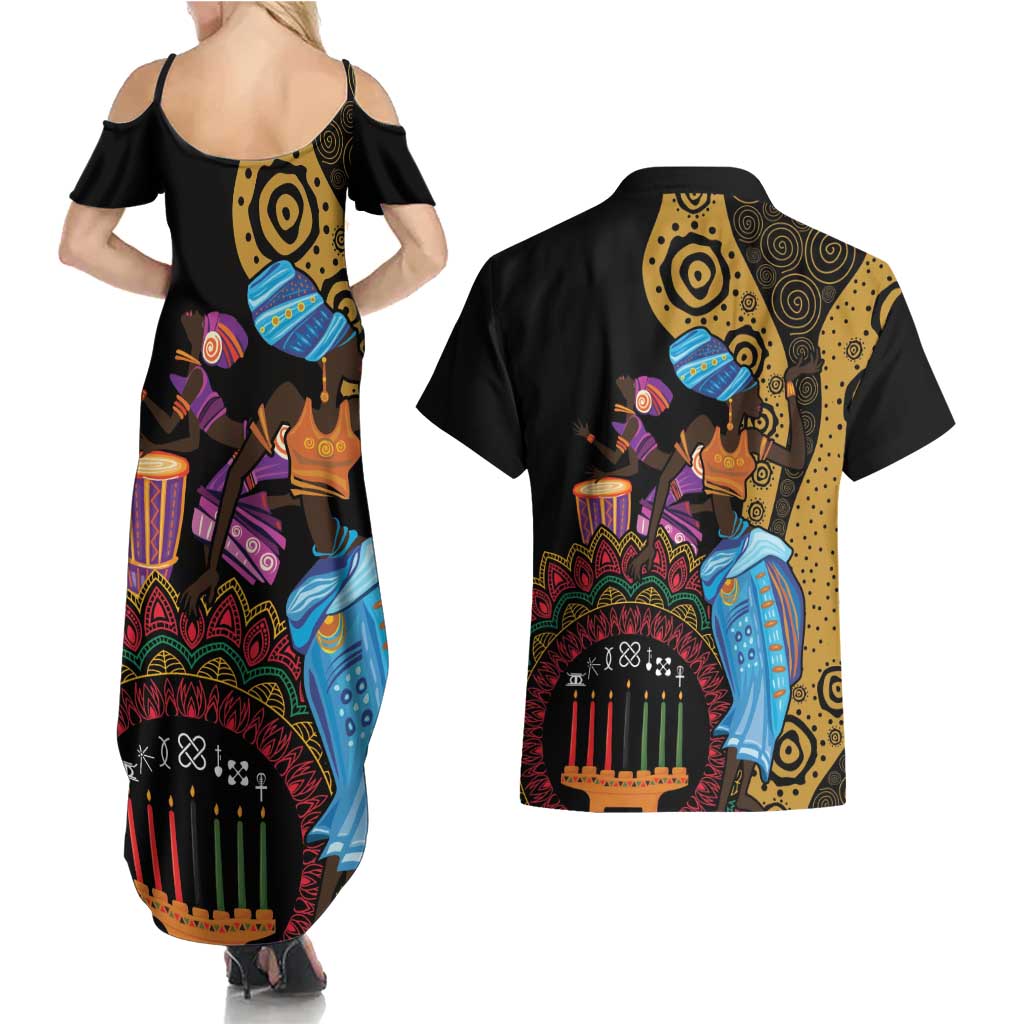 Happy Kwanzaa African Couples Matching Summer Maxi Dress and Hawaiian Shirt Tribal Dance LT7 - Wonder Print Shop