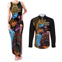 Happy Kwanzaa African Couples Matching Tank Maxi Dress and Long Sleeve Button Shirt Tribal Dance LT7 - Wonder Print Shop