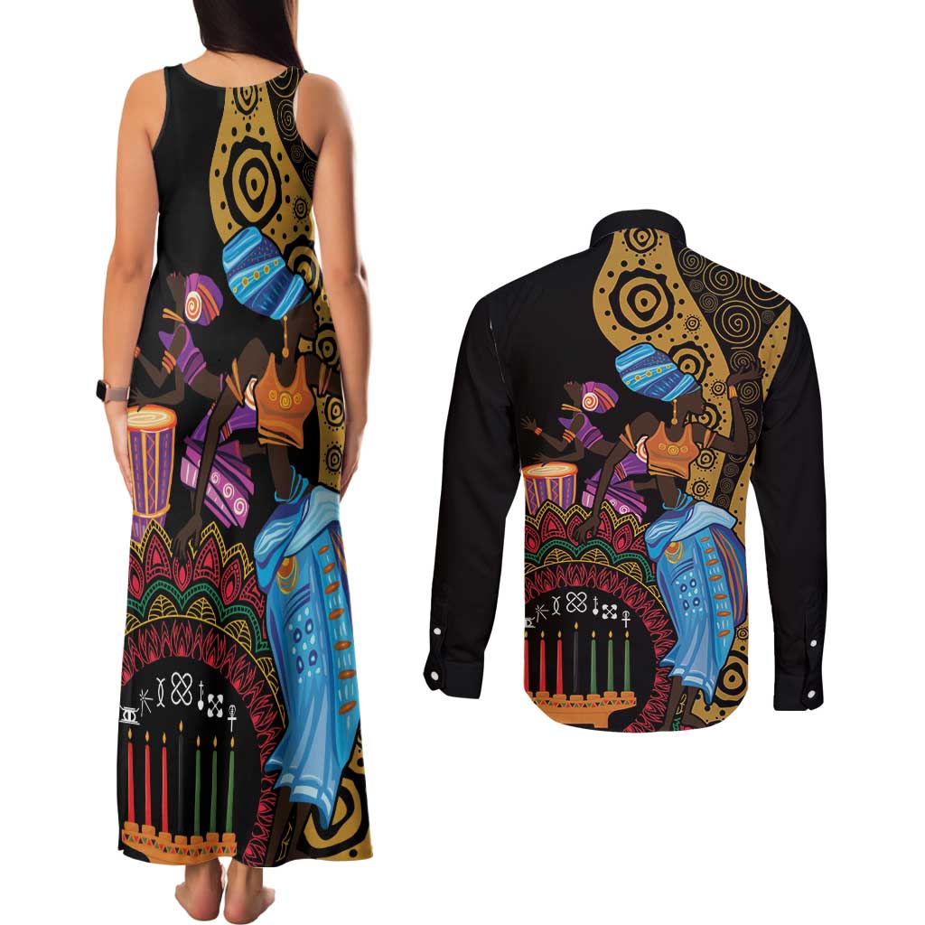 Happy Kwanzaa African Couples Matching Tank Maxi Dress and Long Sleeve Button Shirt Tribal Dance LT7 - Wonder Print Shop