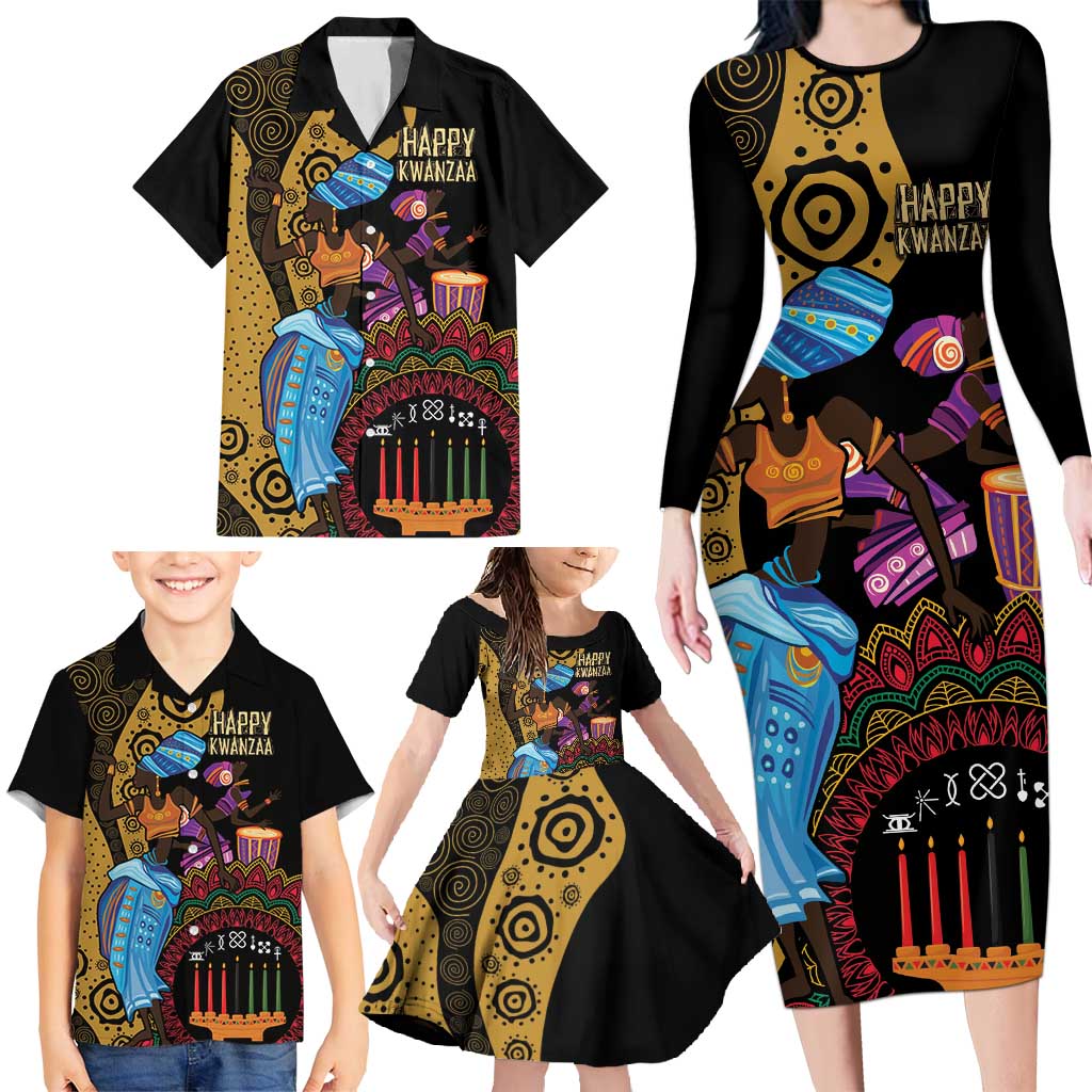 Happy Kwanzaa African Family Matching Long Sleeve Bodycon Dress and Hawaiian Shirt Tribal Dance LT7 - Wonder Print Shop