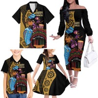 Happy Kwanzaa African Family Matching Off The Shoulder Long Sleeve Dress and Hawaiian Shirt Tribal Dance - Wonder Print Shop