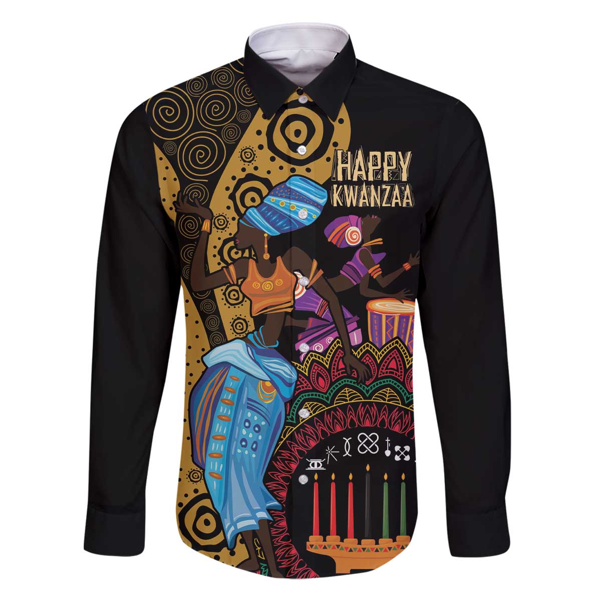 Happy Kwanzaa African Family Matching Off The Shoulder Long Sleeve Dress and Hawaiian Shirt Tribal Dance - Wonder Print Shop
