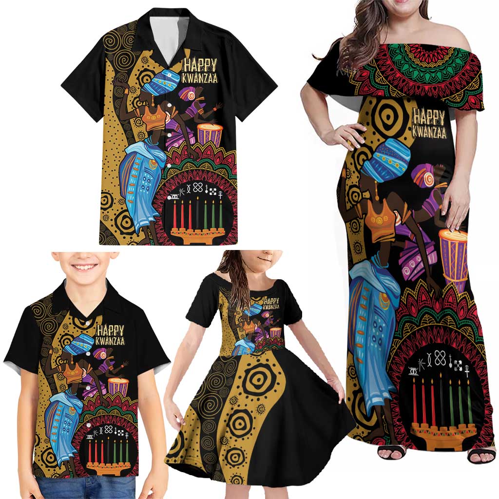 Happy Kwanzaa African Family Matching Off Shoulder Maxi Dress and Hawaiian Shirt Tribal Dance LT7 - Wonder Print Shop