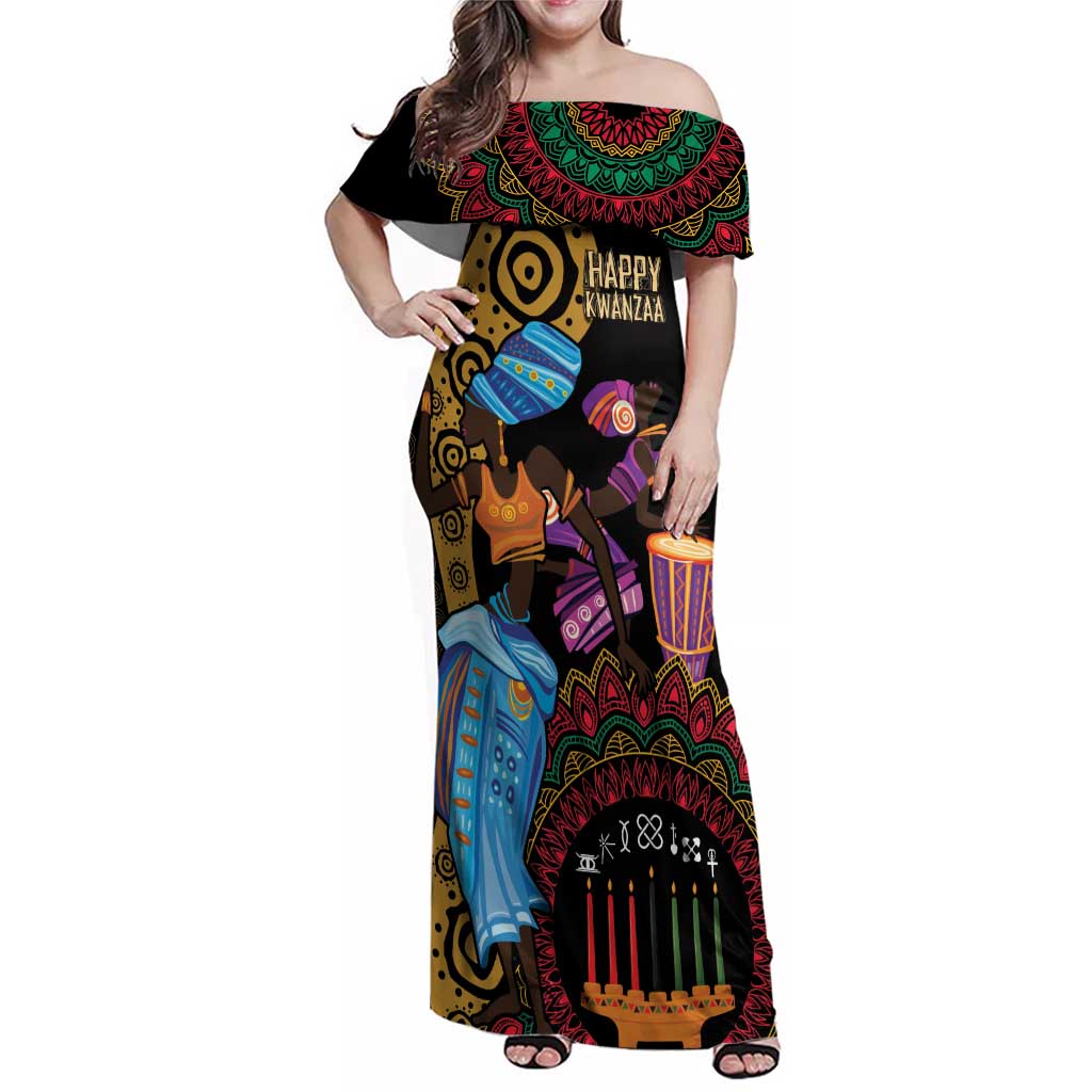 Happy Kwanzaa African Family Matching Off Shoulder Maxi Dress and Hawaiian Shirt Tribal Dance LT7 - Wonder Print Shop