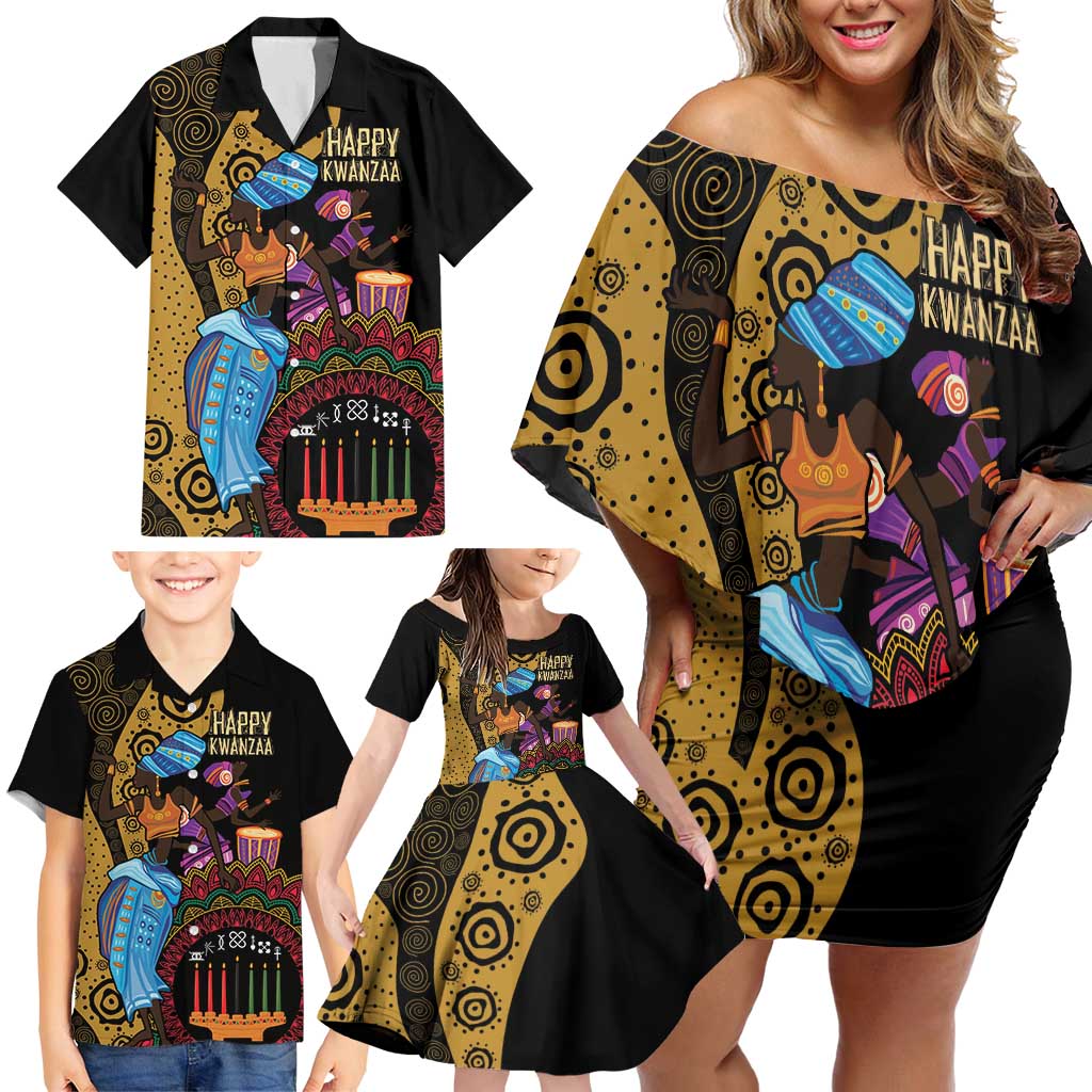 Happy Kwanzaa African Family Matching Off Shoulder Short Dress and Hawaiian Shirt Tribal Dance LT7 - Wonder Print Shop
