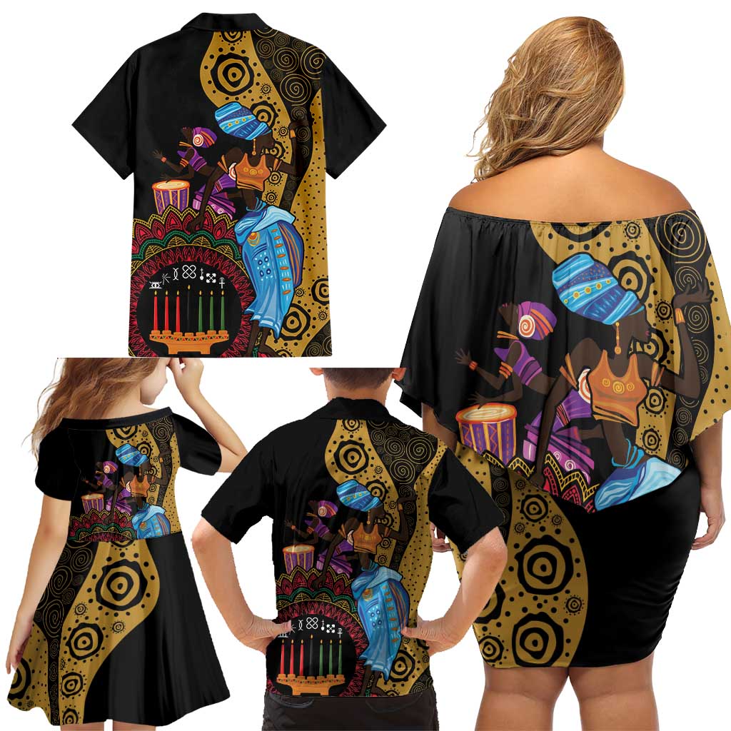 Happy Kwanzaa African Family Matching Off Shoulder Short Dress and Hawaiian Shirt Tribal Dance LT7 - Wonder Print Shop