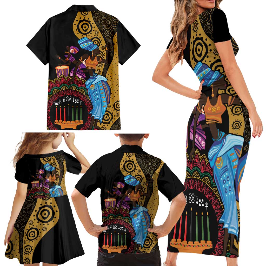Happy Kwanzaa African Family Matching Short Sleeve Bodycon Dress and Hawaiian Shirt Tribal Dance - Wonder Print Shop
