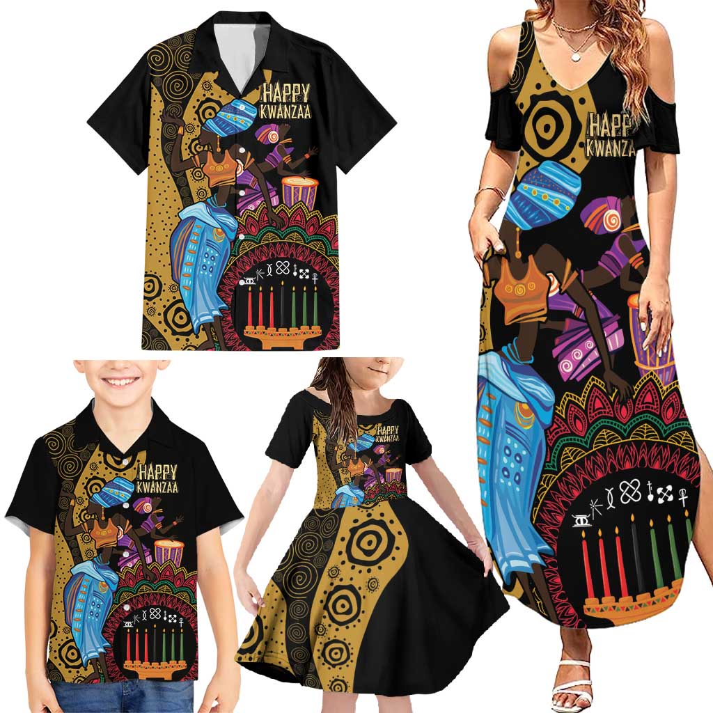 Happy Kwanzaa African Family Matching Summer Maxi Dress and Hawaiian Shirt Tribal Dance - Wonder Print Shop