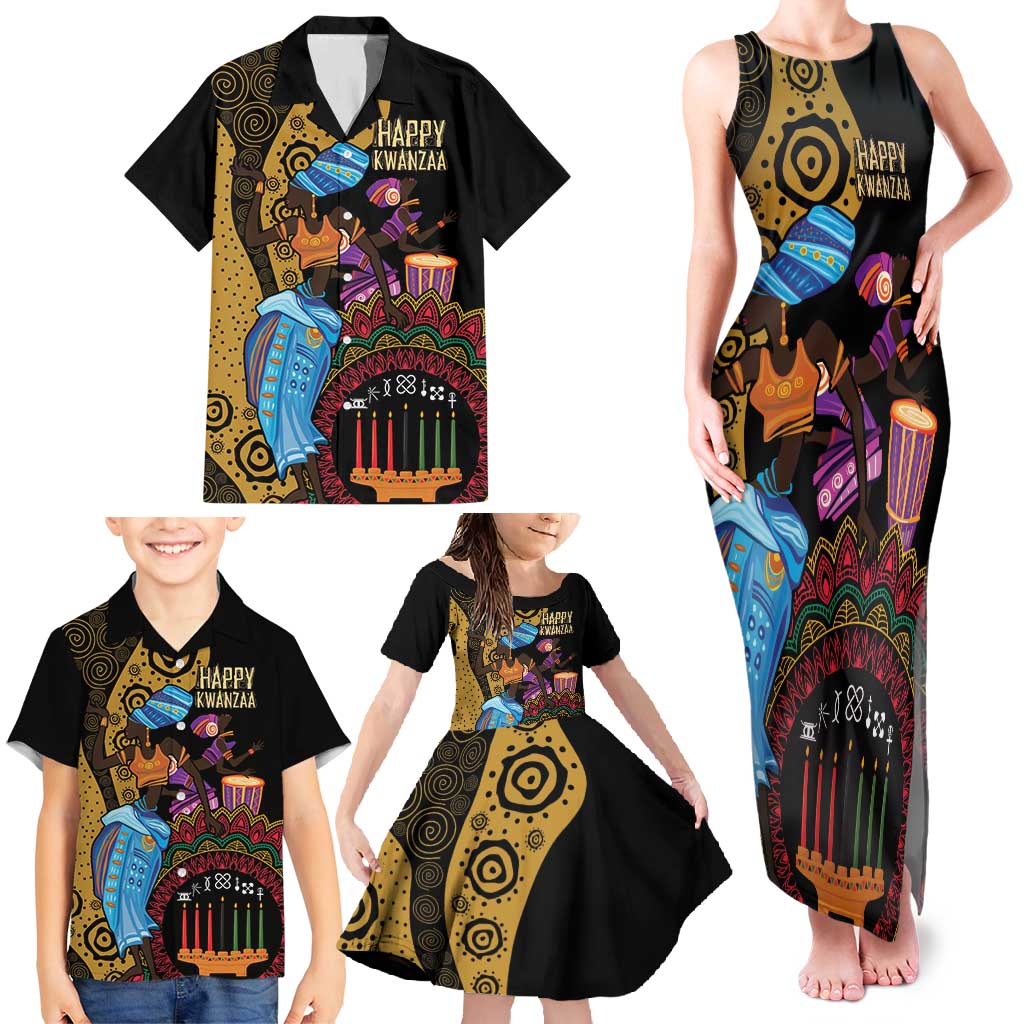 Happy Kwanzaa African Family Matching Tank Maxi Dress and Hawaiian Shirt Tribal Dance - Wonder Print Shop
