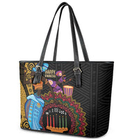 Happy Kwanzaa African Leather Tote Bag Tribal Dance - Wonder Print Shop