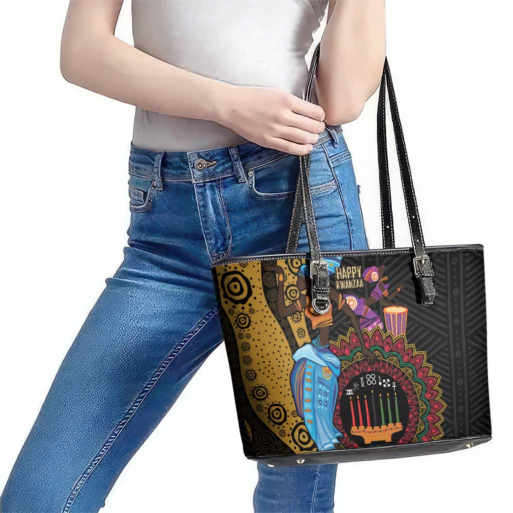 Happy Kwanzaa African Leather Tote Bag Tribal Dance - Wonder Print Shop