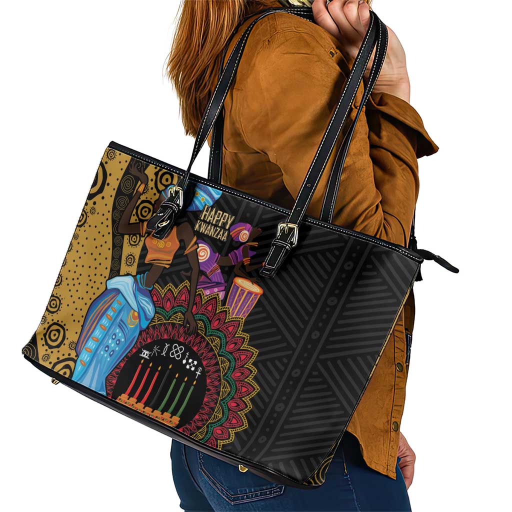 Happy Kwanzaa African Leather Tote Bag Tribal Dance - Wonder Print Shop