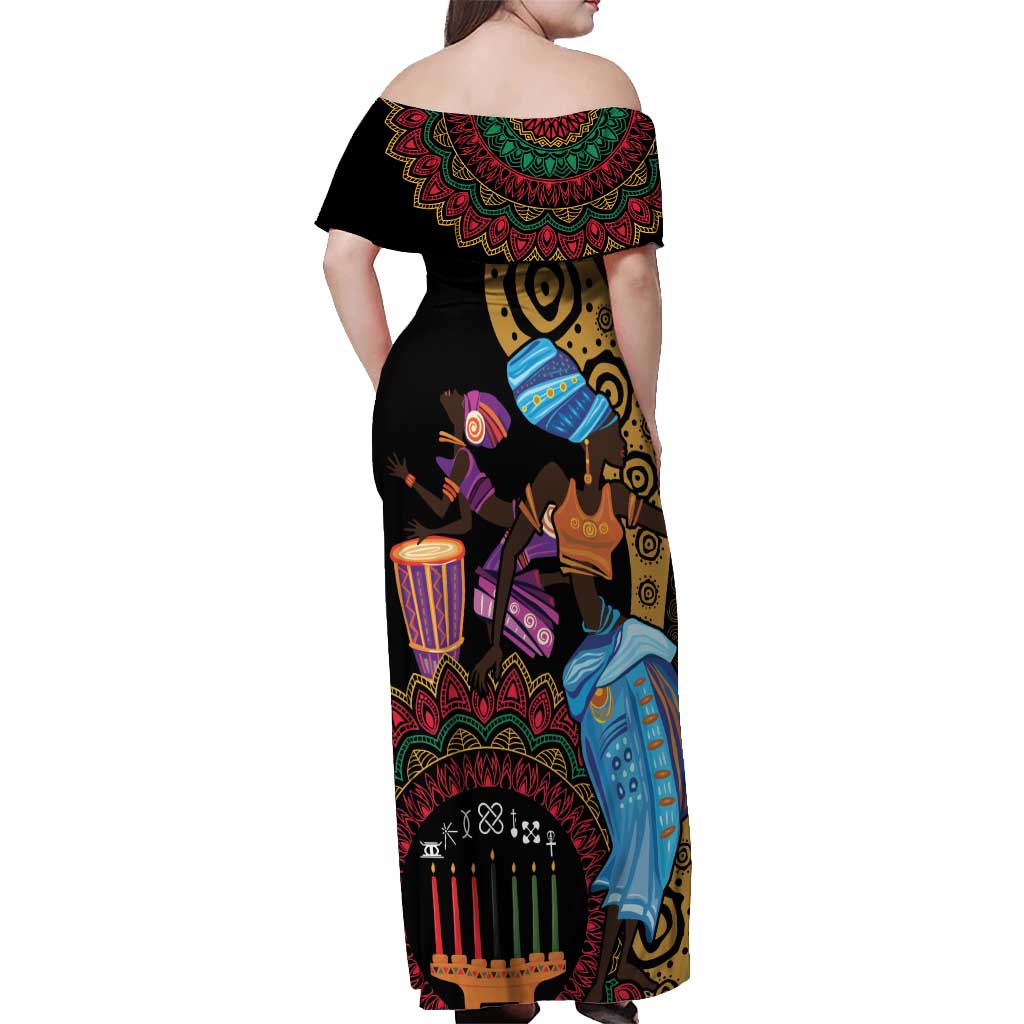 Happy Kwanzaa African Off Shoulder Maxi Dress Tribal Dance - Wonder Print Shop