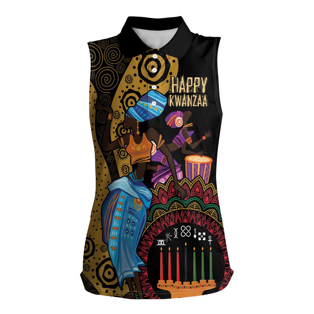 Happy Kwanzaa African Women Sleeveless Polo Shirt Tribal Dance - Wonder Print Shop