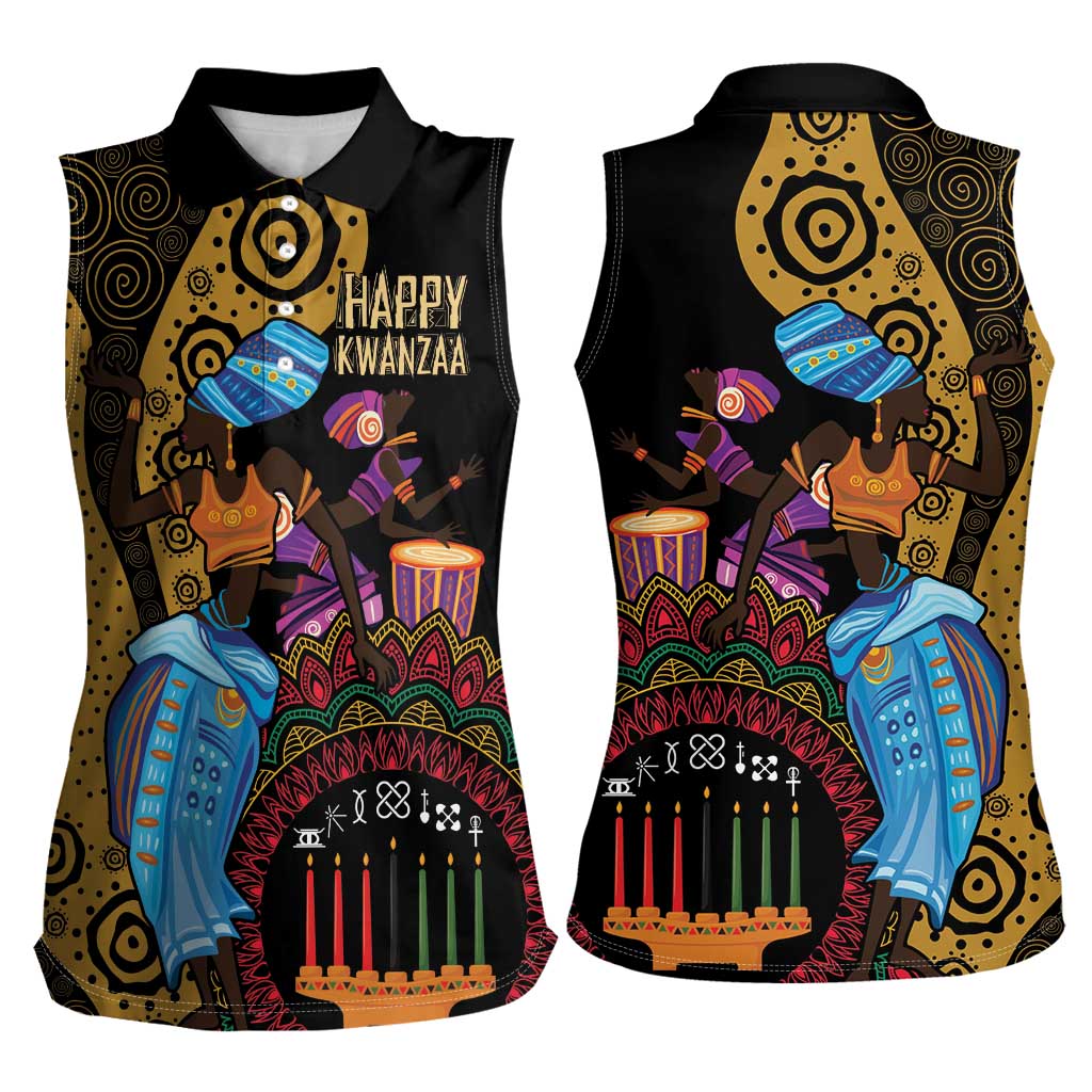 Happy Kwanzaa African Women Sleeveless Polo Shirt Tribal Dance - Wonder Print Shop