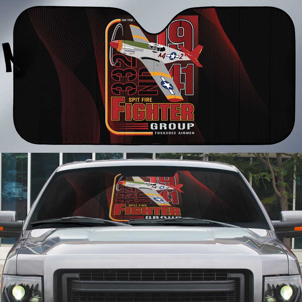 Tuskegee Airmen 332nd Spit Fire Auto Sun Shade On The Blue Sky - Wonder Print Shop